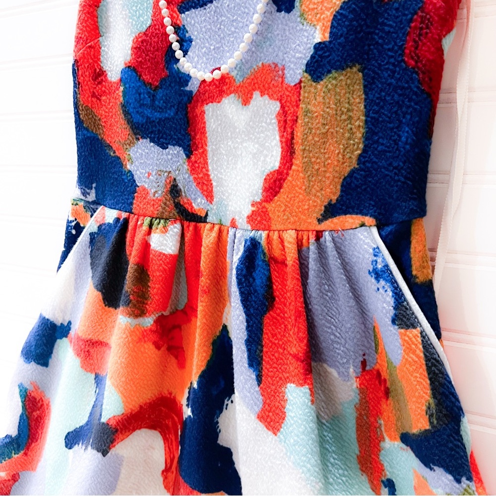Anthropologie Postage Stamp Fit and Flare Abstract Dress - Picture 5 of 12